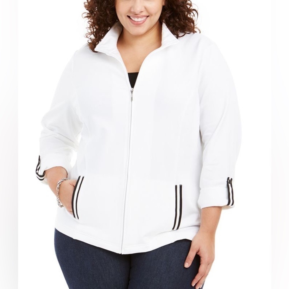 KAREN SCOTT Women’s Plus Size French Terry Jacket black/white size XL